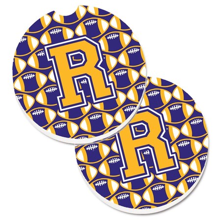 Carolines Treasures Letter R Football Purple and Gold Cup Holder Car Coaster, PK2 CJ1064-RCARC